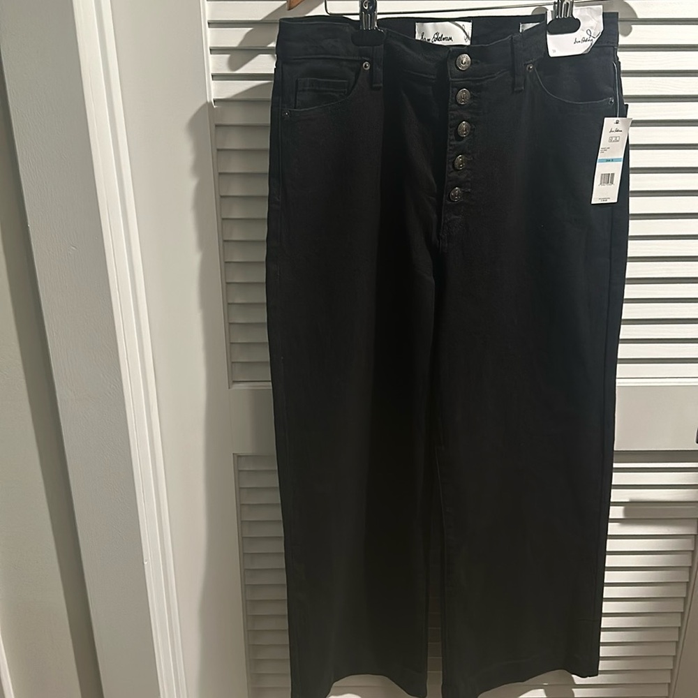 NWT Sam Edelman Black High Rise Wide Leg Ankle Jeans with five pockets/buttons.